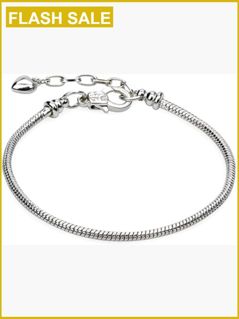 5Pcs Silver Plated Snake Chain Bracelets Kit with Heart Lobster Clasps for DIY
